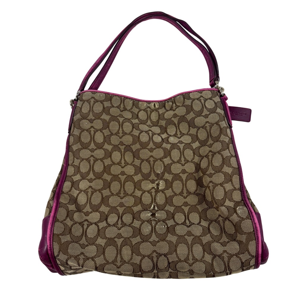 Coach Phoebe F36424 Signature Jacquard Shoulder Bag Magenta Pink